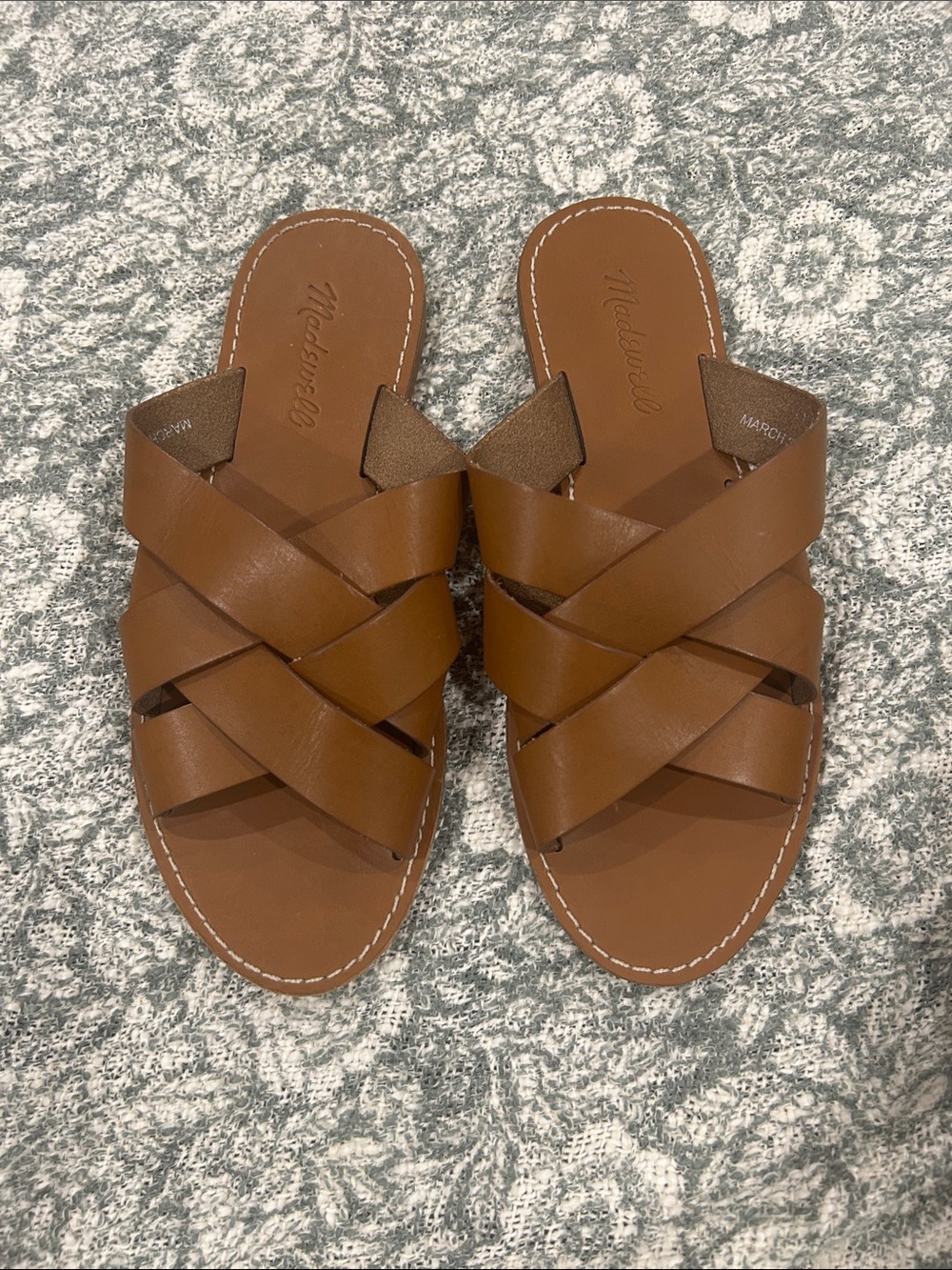 Madewell Tan Leather Crisscross Slide Sandals